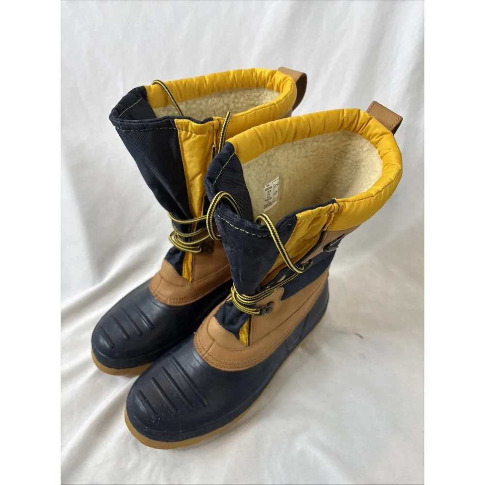 Lands' End Men's 10D‎ Waterproof Snow Rain Duck Boots Sherpa Lined Blue Yellow - Picture 2 of 10